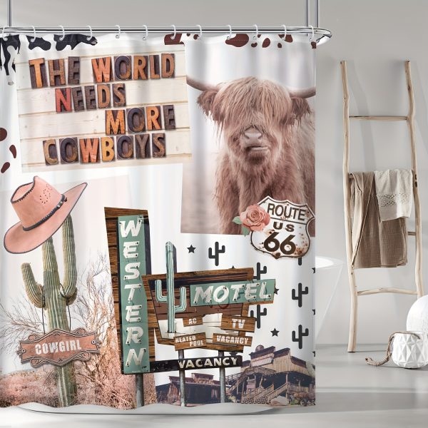 1/4 PPcs - Boho Western Shower Curtain Set, Country Farmhouse Fun Longhorn Bull Farm Cactus Animals 12 Hooks Waterproof Shower Curtain, Non-slip Bathroom Floor Mat, Toilet U-Shaped Mat, Cover Mat, Home Decor Gift - Image 10