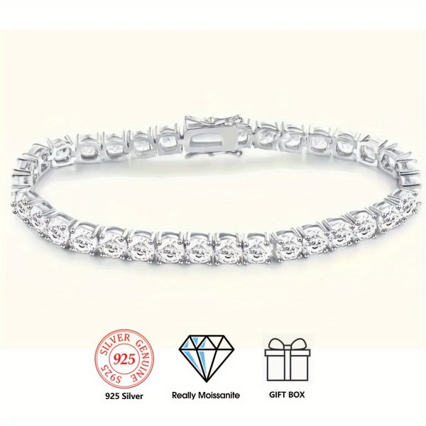 17-21 Carats Moissanite Tennis Bracelet Diamond Tennis Bracelets for Women Men 925 Sterling Silver Bracelet 5mm D Color VVS1 Round Cut Lab Created Moissanite Diamond Bracelet with GRA Certificate - Image 6