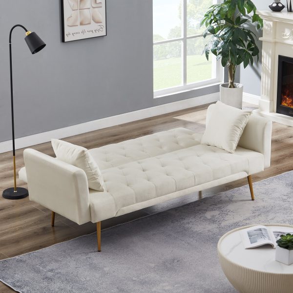 Elegant 71.65'' Foldable Velvet Sofa Bed with Metal Leg Straps, 2 Square Pillows, Line Design, Space-Saving, 5 Colors to Choose from, 1pc - Image 2