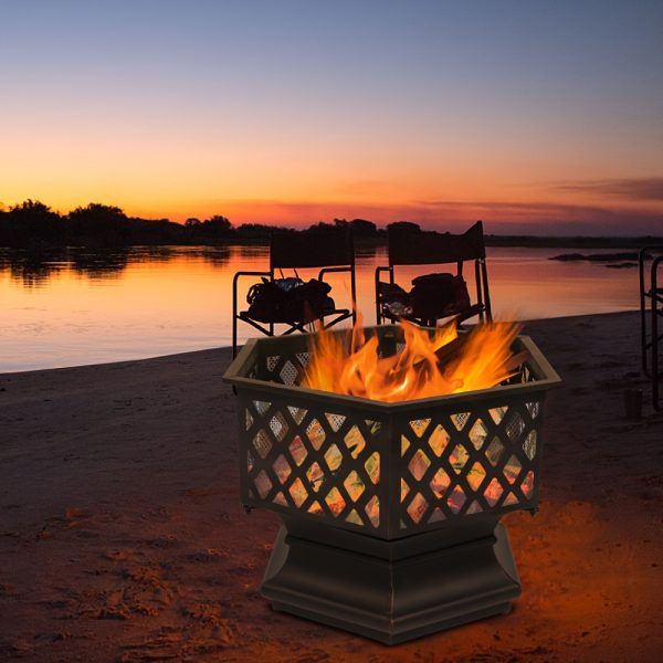 1pc 22in Small Hexagonal Charcoal Fire Pit Iron Black - Image 2