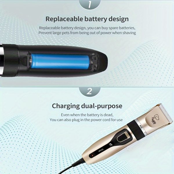 2-in-1 Deluxe Pet Grooming Kit - Quiet Electric Trimmer and LED Nail Clipper with Ergonomic Handle for Easy Dog and Cat Grooming at Home or Salon - Premium Quality, Non-Slip Grip, and LED Light for Precise Trimming - Image 8