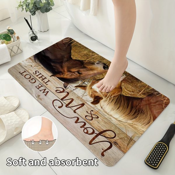 1pc/4pcs Horse Shower Curtain Set, Horse Facing Off Wood Backdrop Side with Inspirational Quotes Western Wild Animals Horse Print Pattern Shower Curtain, Non Slip Bath Mat Toilet Floor Mat, Farm Animal, 12 Plastic Hooks, 71x71in - Image 5