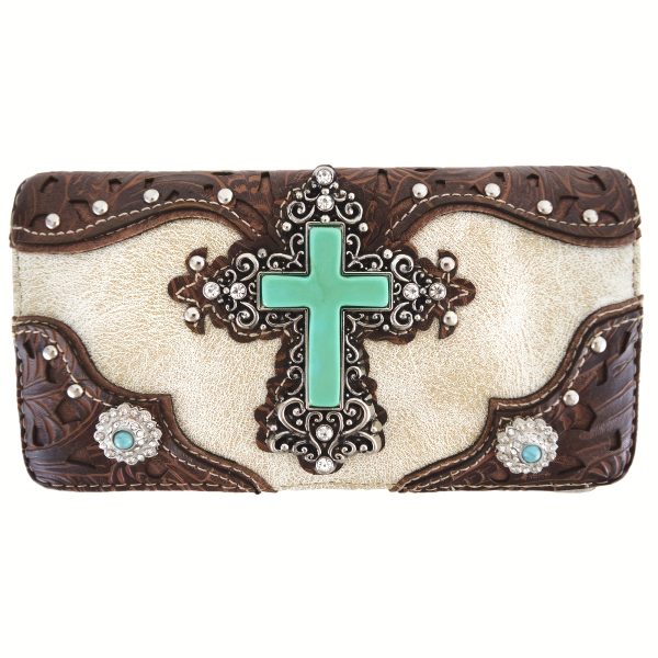 Western Style Rhinestone Cross Stud Handbag Tools Handbag Country Shoulder Bag Triple Fold Wallet Set - Image 6