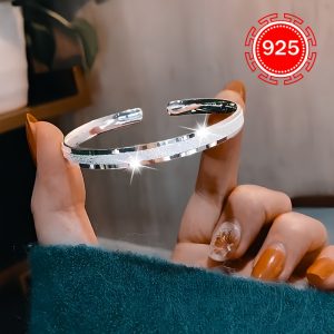 925 Silver Hypoallergenic Fashion Open Bracelet, One Pack, Ladies Starry Bracelet Simple Niche Design Bracelet, For Couples, Girlfriends, Gifts, Daily Wedding Banquets, Seaside Vacations, Thanksgiving Christmas Anti-oxidation Packaging 12g