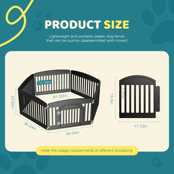 4 Panel/6 Panel Plastic Pet Playpen With Lockable Door And Non-Slip Bottom, 24 Inch High Durable Puppy Playpen Suitable For Small To Medium Pets, Portable Indoor Outdoor Puppy Pen, Lightweight Combination Dog Fence, Black/White - Image 3