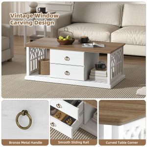 Chic Mid-Century Modern White Coffee Table with Shelves - Rustic Centerpiece for Living Room & Office, Elevated Wood Top Storage Accent Cabinet