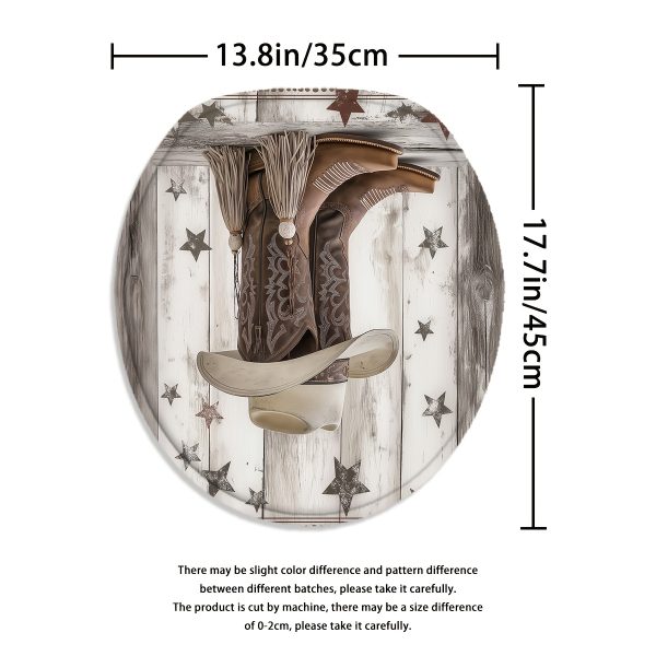 1/4pcs Western Cowboy Boots and Hat Theme Bathroom Set, Rustic Wooden Pattern Shower Curtain with 12 Hooks, Waterproof Polyester Fabric, Non-Slip Bath Mats, U-Shaped Toilet Mat, Stain Resistant, All-Season, Universal Holiday Decor, Geometric Pattern, Wove - Image 9