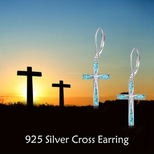 ONEFINITY Turquoise Cross Earrings Sterling Silver Origami Cross Dangle Drop Earring Cross Jewelry Gifts For Women