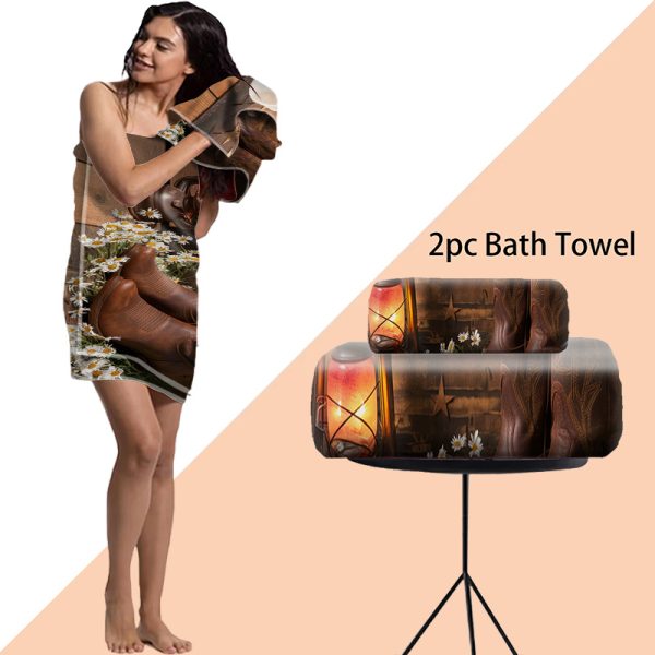 Rustic Cowboy Shower Curtain Set, 1/2/4/6pcs, Waterproof Polyester Bathroom Decor with Non-Slip Bath Mats, Ultra-Soft Towels, Toilet Lid Cover, and 12 Hooks, Fashionable Western Theme, Easy Care - Image 8