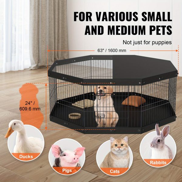 VEVOR Dog Playpen, 8 Panels Foldable Metal Dog Exercise Pen with Top Cover and Bottom Pad, 24" H Pet Fence Puppy Crate Kennel, Indoor Outdoor Dog Pen for Small Medium Pets, for Camping, Yard - Image 8