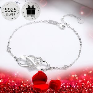 1pc Elegant 925 Sterling Silver Infinity Heart Bracelet with Cubic Zirconia, Simple Luxury Style, Gift Box Included, Perfect for Valentine'S Day, Mother'S Day, Back to School, Party, Daily Wear, Vacation, Wedding