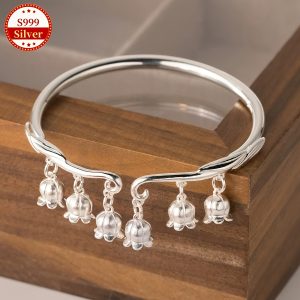 1pc Elegant Bohemian Style S999 Sterling Silver Open Cuff Bracelet, Charm Dangle Design, Lightweight 25g, Perfect for Daily Wear and Gifting, Valentine'S Day Suitable