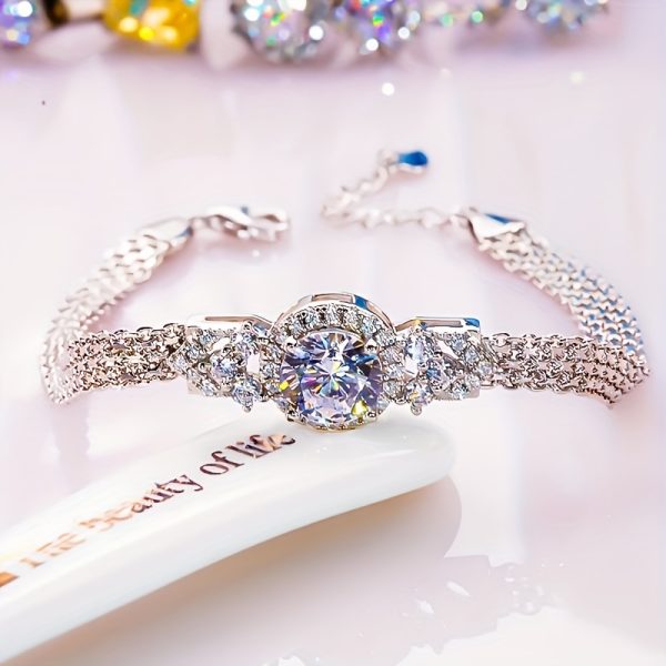 925 Silvery main stone, 2 carats, high-quality moissanite, simple and beautiful fashionable bracelet for men and women, suitable for wearing during engagement and wedding confessions, as a gift for friends, loved ones and family members - Image 8
