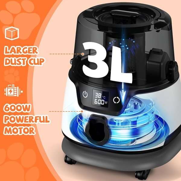 600w Dog Grooming Kit with 3L Dust Cup, 5 Pet Grooming Tools, Low Noise Pet Grooming Vacuum, Dog Clippers, and Dog Dryer - Image 5