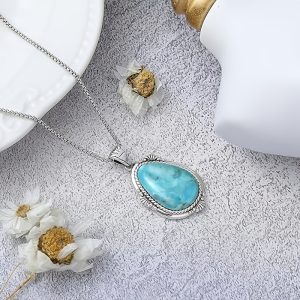 Turquoise Necklace for Women 925 Sterling Silver Teal/Spiny Turquoise Pendant Necklaces with Rope Edge And Stainless Steel Box Chain Valentine Day Gifts for Wife