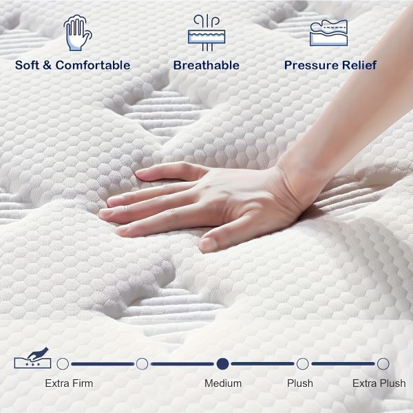 King Size Mattress, 12 Inch Hybrid King Mattress In A Box, with Memory Foam And Independent Pocket Springs King Size Mattresses, Medium Firm, Strong Edge Support, with Motion Isolation - Image 5