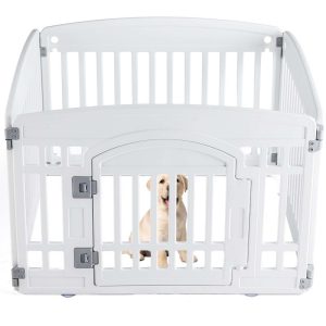 1pc Durable PP Material Dog Playpen, Portable & Foldable Pet Fence with Lockable Door, Easy-to-Clean Indoor/Outdoor Enclosure for Small to Medium Dogs, Secure Suction Cups & Ground Stakes