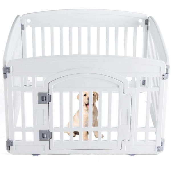 1pc Durable PP Material Dog Playpen, Portable & Foldable Pet Fence with Lockable Door, Easy-to-Clean Indoor/Outdoor Enclosure for Small to Medium Dogs, Secure Suction Cups & Ground Stakes