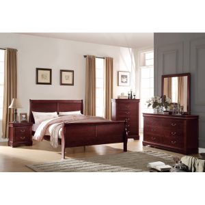 Louis Philippe Cherry Finish 2pcs Bedroom Set Twin Bed