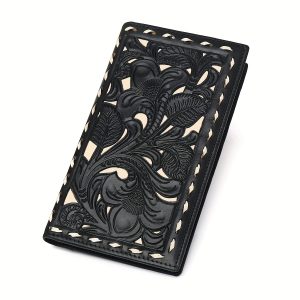 Authentic Vintage Floral Embossed Full Grain Leather Bifold Checkbook Cards Holder - Elegant Design, Multiple Card Slots, Ideal Gift for Men and Women - Premium Quality, Durable, and Stylish Accessory