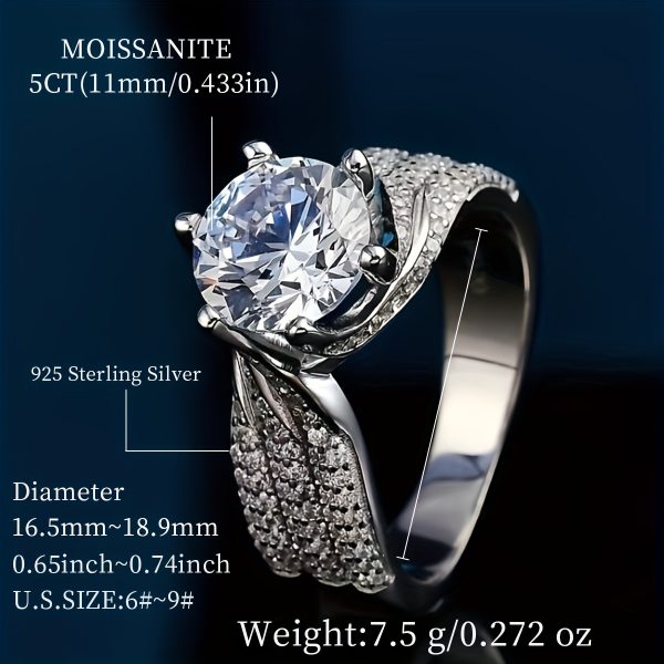 3ct/5ct Moissanite 925 Sterling Silver Inlaid Luxurious Ring for Engagement, Wedding, Evening Party, and Official Occasions - Image 4