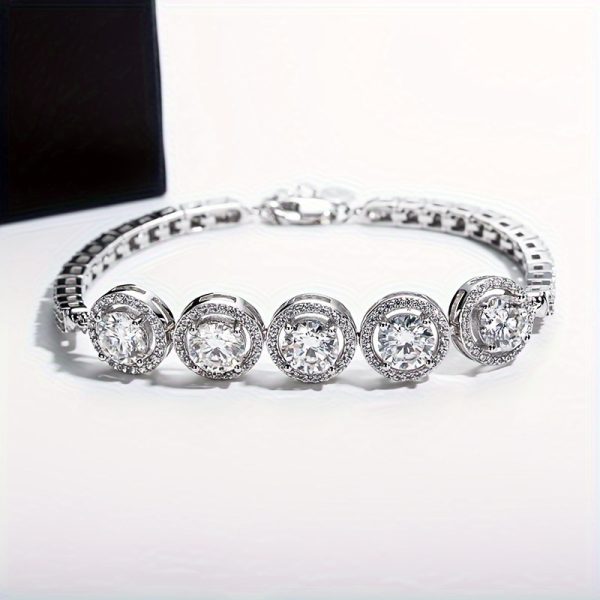 925 Silver Luminous 1ct*5pcs Moissanite Bracelet Jewelry With Certificate Men's And Women's Fashion Bracelet Luxury Design Bohemian Style, For Weddings And Banquets Black Friday Halloween Gift Ideal Gift For Christmas With Gift Box - Image 4