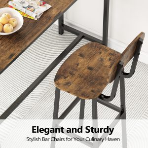 Set of 2 Bar Chair, Bar Stool with Backrest and Footstool, Bar Chair Industrial Style, Suitable for Dining Room, Kitchen, Bar Pub, Antique Brown