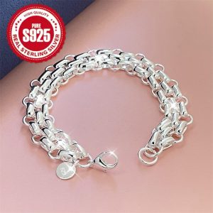 925 pure Silvery 3-strand chain bracelet, suitable for men and women, pure Silvery chain accessories, suitable for people of multiple ages, suitable for gifts, suitable for Christmas, Halloween, Thanksgiving, New Year and birthday gifts