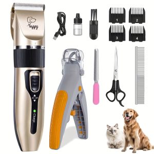 2-in-1 Deluxe Pet Grooming Kit - Quiet Electric Trimmer and LED Nail Clipper with Ergonomic Handle for Easy Dog and Cat Grooming at Home or Salon - Premium Quality, Non-Slip Grip, and LED Light for Precise Trimming