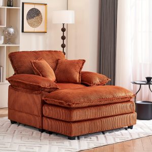 56.3 Inch Corduroy Single Sofa with 2 Toss Pillows And A Ottoman, Comfy Sofa- Deep Seat Couch for Living Room