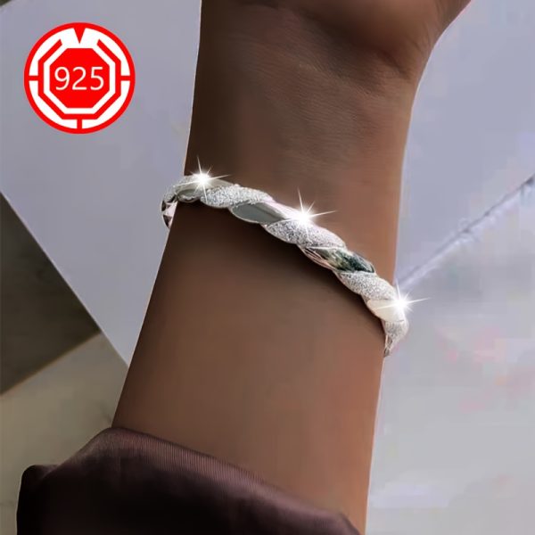 925 Silver Hypoallergenic Fashion Open Bracelet, One Pack, Ladies Interwoven Twisted Bracelet Frosted Niche High-end Hand Ornament, For Couples, Girlfriends, Gifts, Daily Wedding Banquets, Seaside Vacations, Thanksgiving Christmas, Anti-oxidation Packagin - Image 4