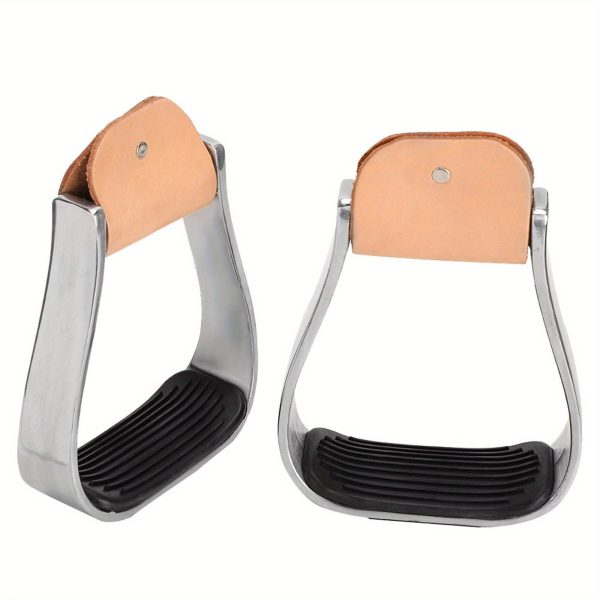 1 Pair Equestrian Aluminum Alloy Stirrups with Cushioned Leather Pads - Durable Horse Riding Saddle Tack Overshoes, Black - Image 4