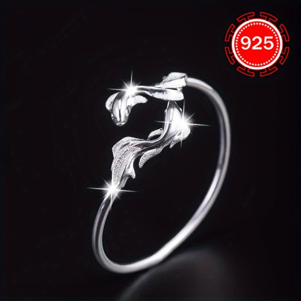 925 Silver Low Allergy Fashion Open Bangle, 1pc, Ladies Mermaid Bangle Niche Design Versatile Double Fish Koi Hand Accessory, Suitable For Couples, Best Friends, Gifts, Daily Weddings, Banquets, Beach Vacations, Thanksgiving, Christmas, Anti-oxidation Pac - Image 5