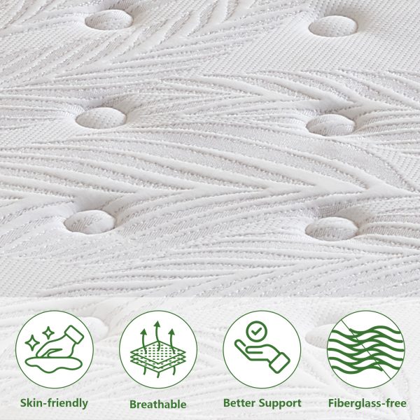 KOW 14 Inch Twin, Twin XL, Full, Queen, King, California King Size Mattress, Cooling-Gel Memory Foam And Pocket Spring Hybrid Mattress, Mattress with Cooling Cover, Comfort Foam & Mattress In A Box, CertiPUR-US Certified, Medium Firm Feel - Image 5