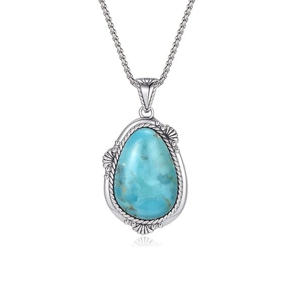 Turquoise Necklace for Women 925 Sterling Silver Teal/Spiny Turquoise Pendant Necklaces with Rope Edge And Stainless Steel Box Chain Valentine Day Gifts for Wife - Image 5