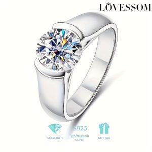 1 Piece 925 Sterling Silver 2 Carat/3 Carat Moissanite Ring Exquisite Men's And Women's Couple Ring Engagement Wedding Confession Anniversary Gift For Friends, Lovers And Family