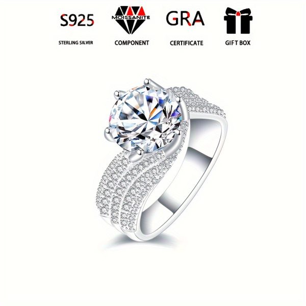 3ct/5ct Moissanite 925 Sterling Silver Inlaid Luxurious Ring for Engagement, Wedding, Evening Party, and Official Occasions - Image 2