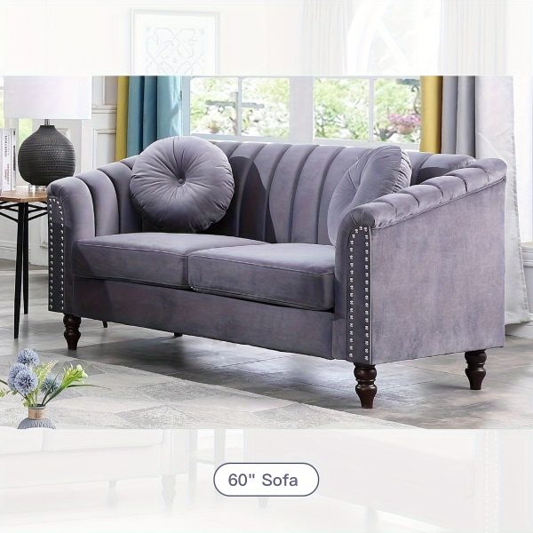 [The Yard]Chesterfield Sofa Set, Luxurious Flannel Upholstered Couch Set With Rolled Arms And Rivet Trim, 3-Piece Living Room Furniture Set Including Sofa, Loveseat, And Armchair, Button Tufted Cushions, Modern Classic Style Sofa For Home Or Office - Image 11