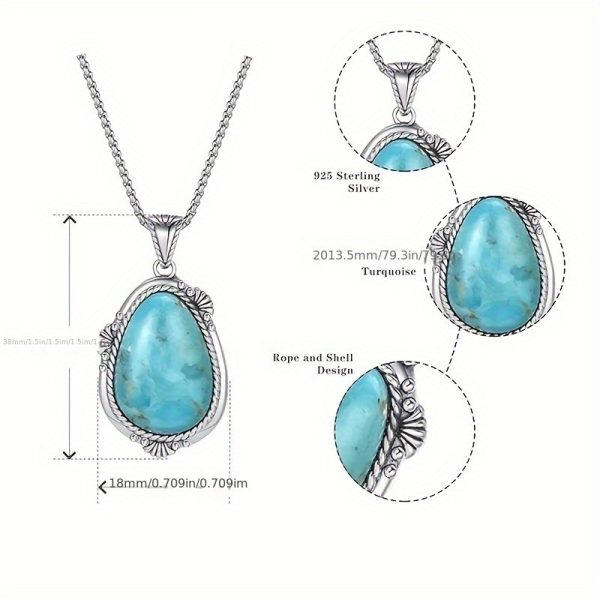 Turquoise Necklace for Women 925 Sterling Silver Teal/Spiny Turquoise Pendant Necklaces with Rope Edge And Stainless Steel Box Chain Valentine Day Gifts for Wife - Image 4