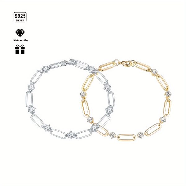 1pc S925 Sterling Silver Inlaid 5CT-7CT Moissanite Bracelet For Men And Women, | Jewelry | Gifts For Him | Gifts For Her | Birthday | Wedding | Anniversary | Engagement | - Image 2