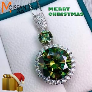 925 Sterling Silvery 5 Carat Moissanite Colored Green Necklace, New Style, Elegant And Romantic, Simple And Classic, Suitable For Daily Wear, Dating, Banquets, Vacations, Christmas Gifts, Birthday Gifts, Valentine'S Day Gifts, With Gift Box