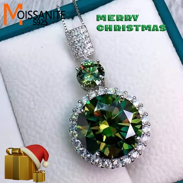 925 Sterling Silvery 5 Carat Moissanite Colored Green Necklace, New Style, Elegant And Romantic, Simple And Classic, Suitable For Daily Wear, Dating, Banquets, Vacations, Christmas Gifts, Birthday Gifts, Valentine'S Day Gifts, With Gift Box