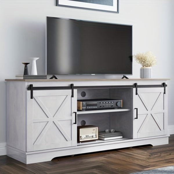 Xelsyo Farmhouse TV Stand for TVs up to 65'', Entertainment Center with Barn Doors, TV Media Console Cabinet, Grey Wash - Image 6