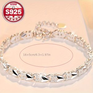 1pc Elegant 925 Sterling Silver Plated Bracelet for Women - Luxury Daily Wear Jewelry, Perfect for Gift-Giving, All-Season Versatile Accessory