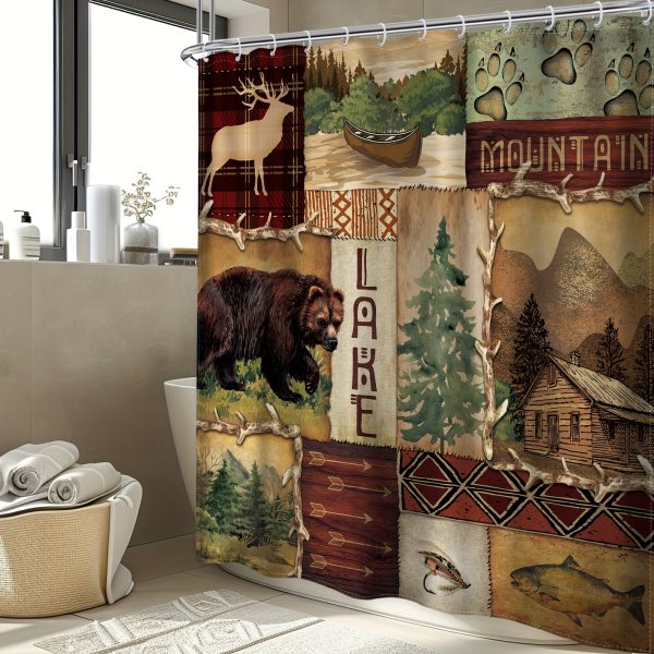 1pc - Polyester - Vintage Cottage Shower Curtain Country Bear Wildlife Farmhouse Western Tribe Cabin Bathroom Accessories Home Decor Waterproof Fabric With 12 Plastic Hooks - Image 10