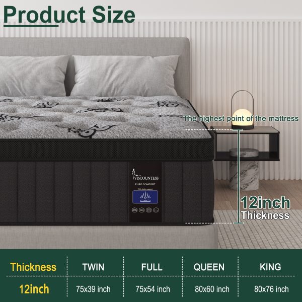 Viscountess 12" 14" Gel Memory Foam Hybrid Pocket Spring Mattress Twin Full Queen King Mattress In A Box Medium Firm - Image 6