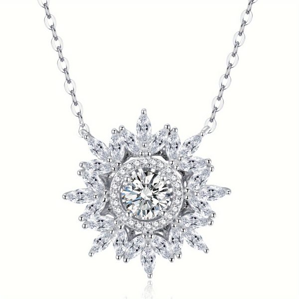 1 Piece Exquisite 925 Sterling Silver Moissanite Diamond Flower Pendant Necklace - Wide Face, 1 Carat Main Stone, Ladies' Fashion Jewelry for Engagement, Wedding, Confession, Gift for Friends, Loved Ones, and Family Members - Image 6