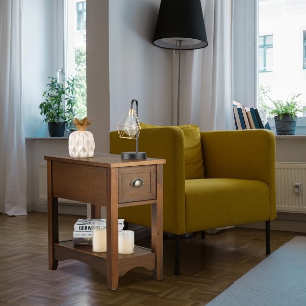 1pc Compact Rustic Wooden Nightstand End Table - Modern Farmhouse Style, Tawny Finish, Spacious Drawer, Sturdy Legs - Perfect for Home Decor, Bedroom, Living Room, 22" L X 13" W X 23" H - Image 5