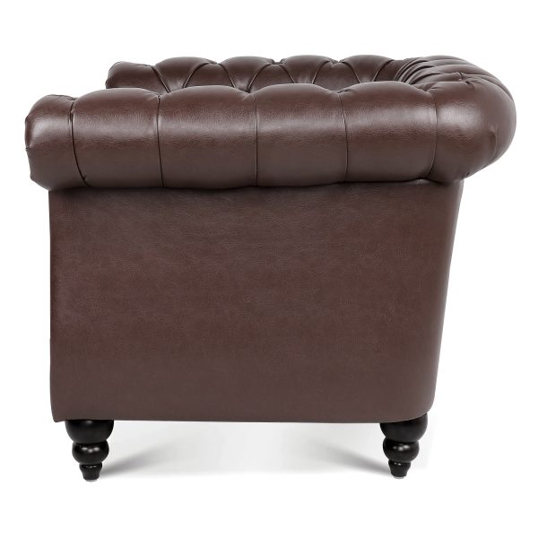 Wide Seat Wide Rolled Arm Sofa with Nailhead Trim And Wooden Legs, Retro Style Upholstered Single Sofa for Living Room, Bedroom, Dark Brown PU - Image 7