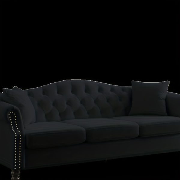 [Video] 79 Chesterfield Sofa Black Velvet for Living Room, 3 Seater Sofa Tufted Couch with Rolled Arms and Nailhead for Living Room, Bedroom, Office, Apartment, two pillows - Image 8